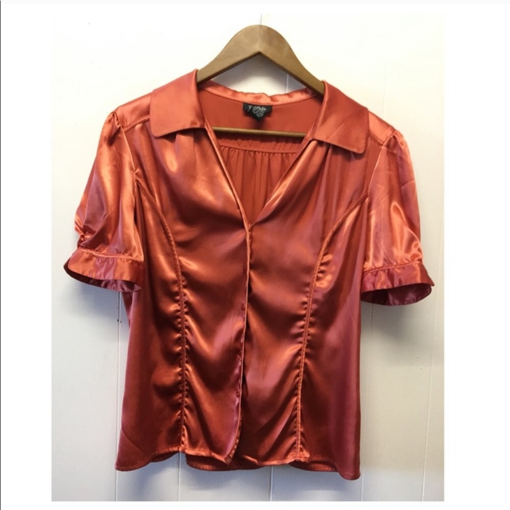 Bob Mackie | Rust Orange Sheer Button Down Blouse - image 2